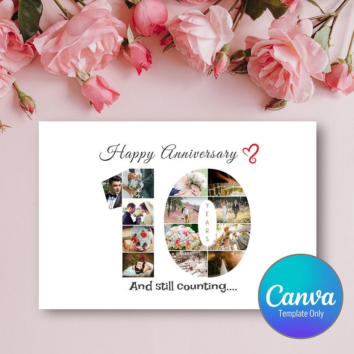 10 Year Anniversary Photo Card Editable Canva Template product image (1)