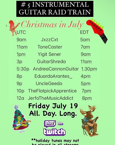 Guess who's going live on Twitch this evening? Me. That's who. I'm the caboose in the Instrumental Guitar Raid Train. The lin...