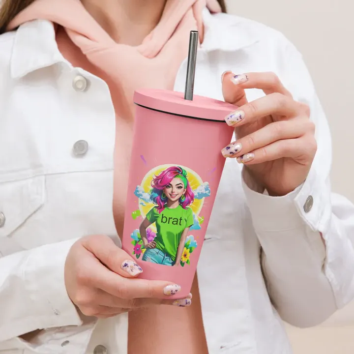 Brat 20 oz Tumbler Cup - Pink - Insulated Tumbler with a Straw v5 product image (2)