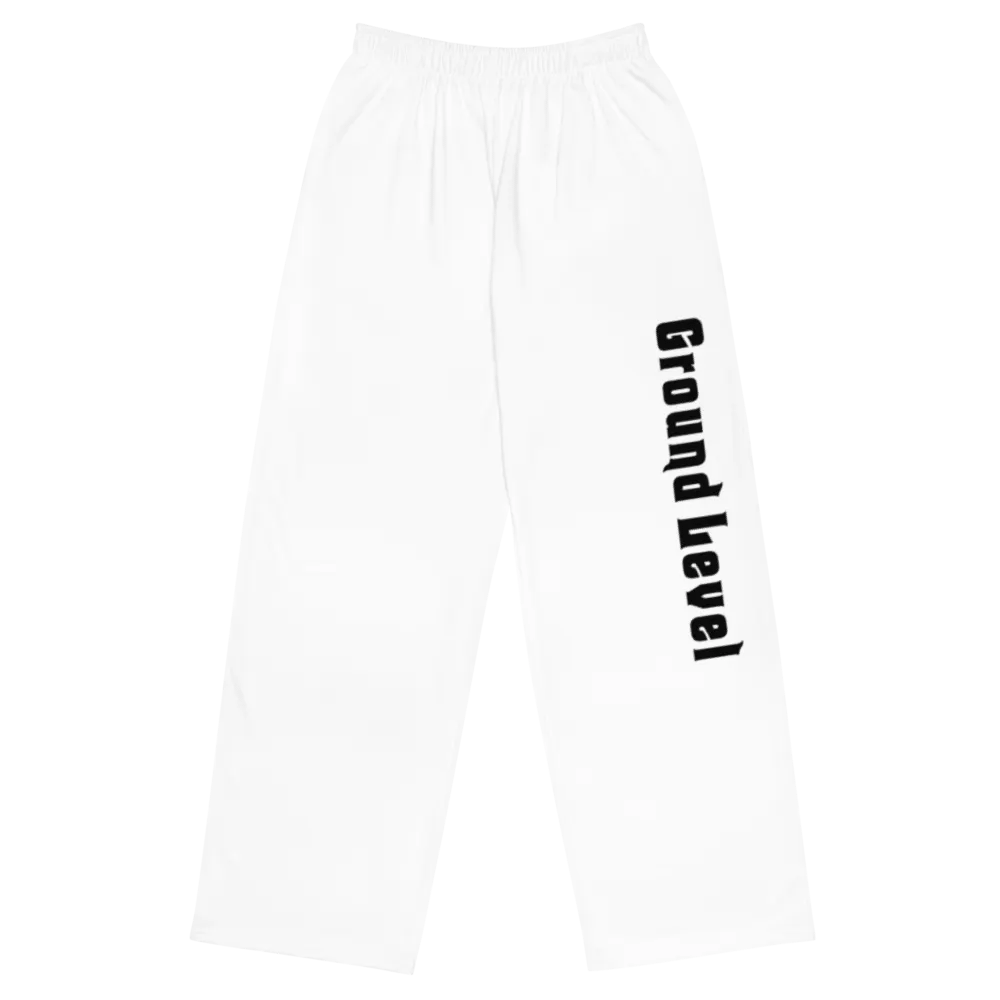 White with BLK Logo Wide Leg Joggers product image (1)