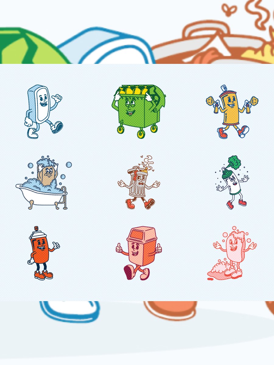 Retro Spray, Soap, Trashcan Character Illustration product image (3)