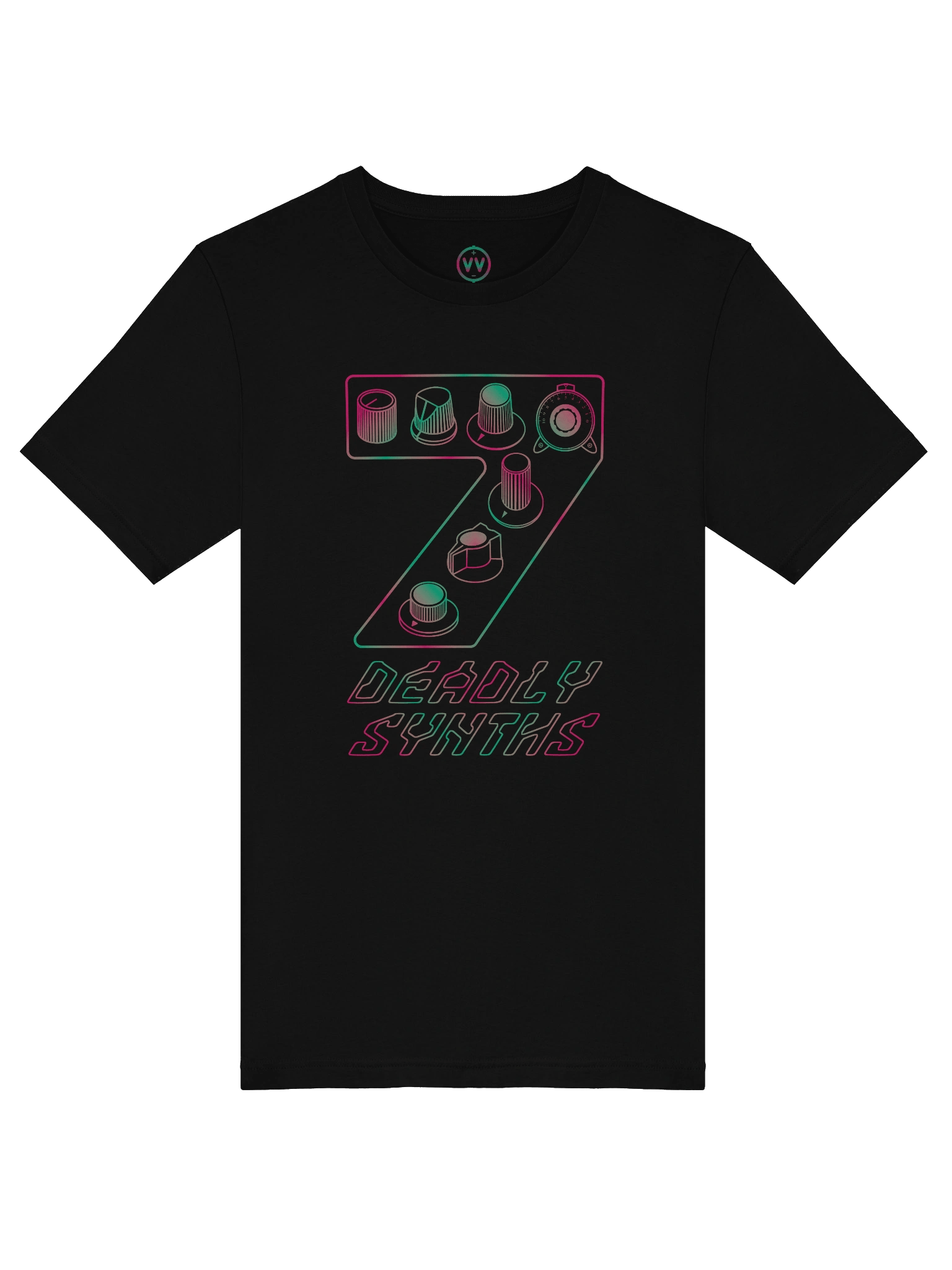 7 Synthesizer Legends T-Shirt - Seven Deadly Synths (7 Synthesis Classics) AURORA PRINT product image (6)