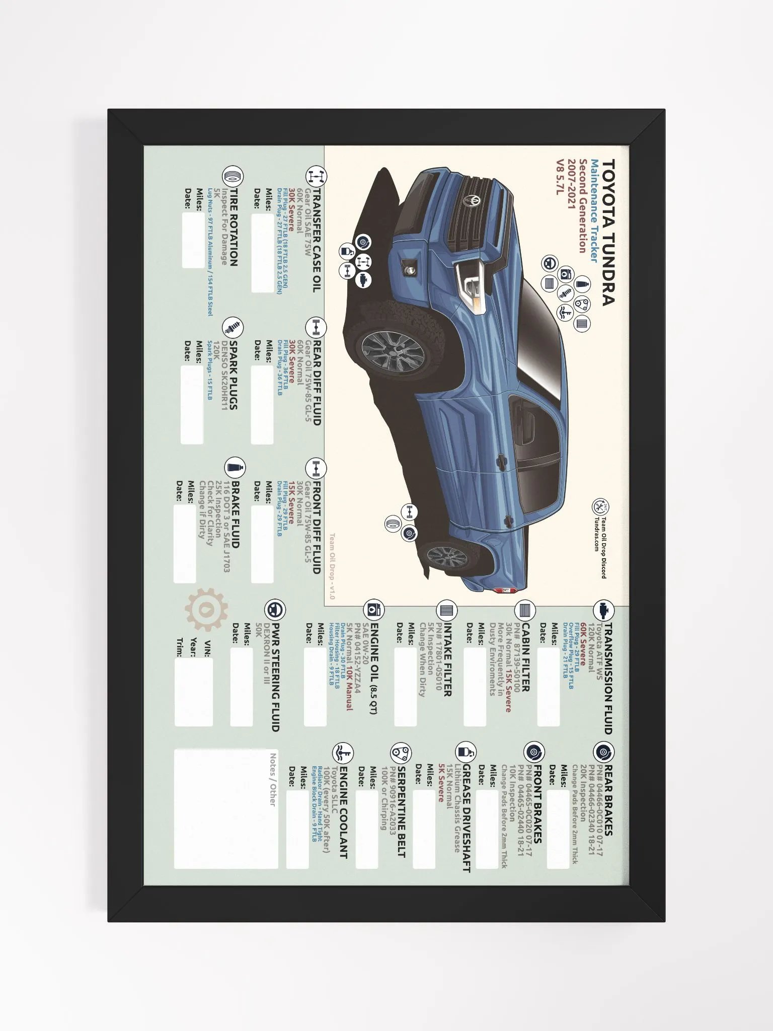2ND GEN TUNDRA MAINTENANCE TRACKER - Cavalry Blue (Framed) product image (2)