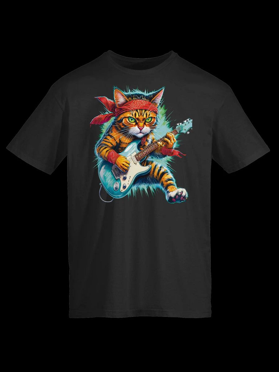 Music Lover-Rockin' Cat-Cool Cat Playing Guitar T-Shirt product image (2)