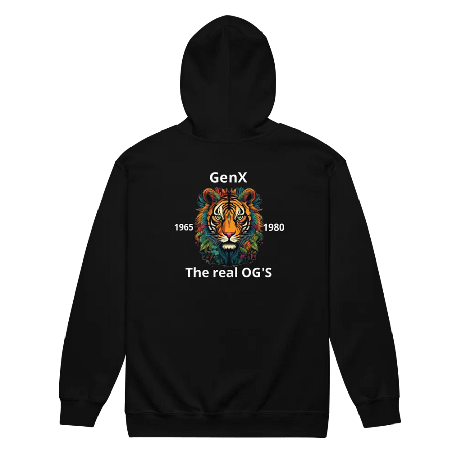 "Tiger's Botanical Bliss GenX Zip Hoodie – Bold Tiger & Floral Design, Stylish Streetwear!" product image (10)