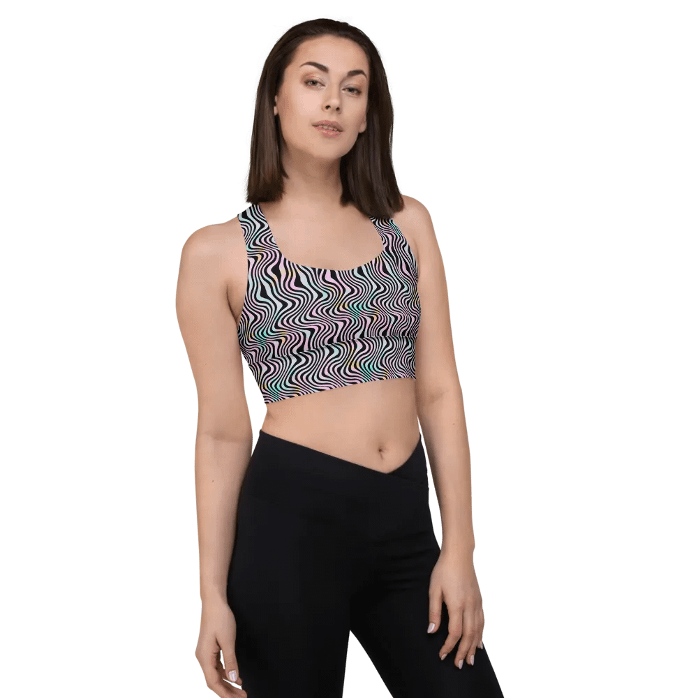 longline sports bra in wavy pink black and Turquoise design product image (5)