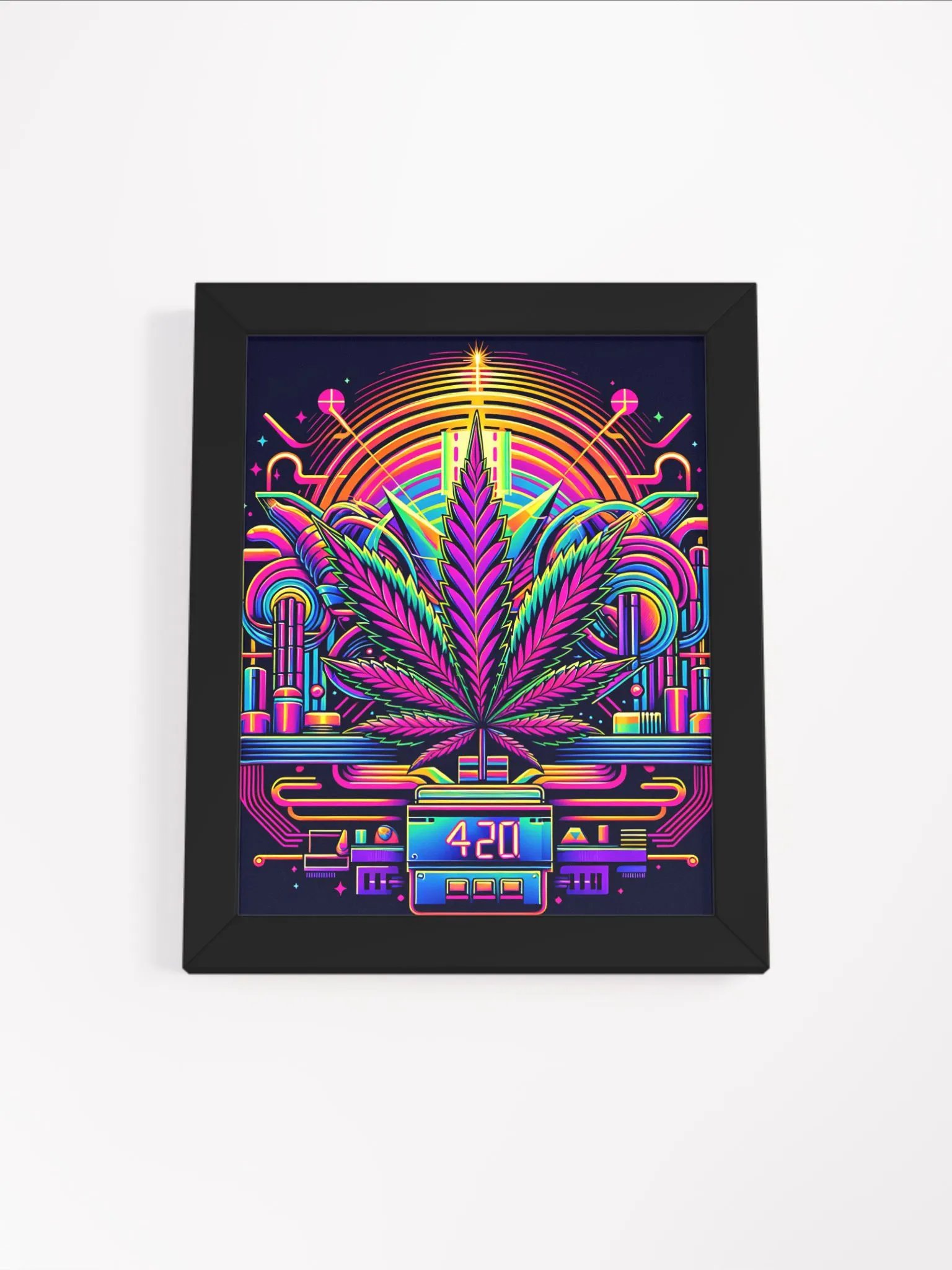 Cannabis Leaf - 420 Synthwave - Design | Framed Wall Art Poster product image (2)