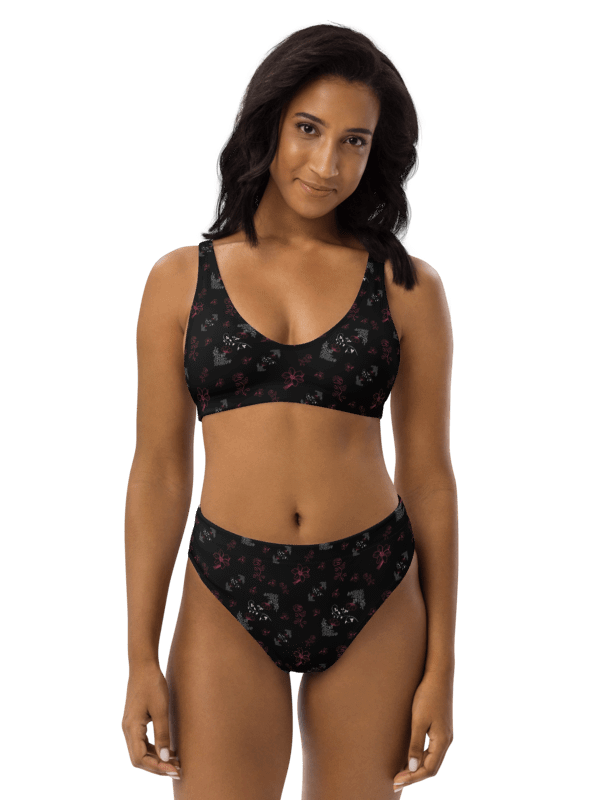 Magenta & White Flowers on Black Eco-Green Two-Piece Bikini Swimsuit product image (3)