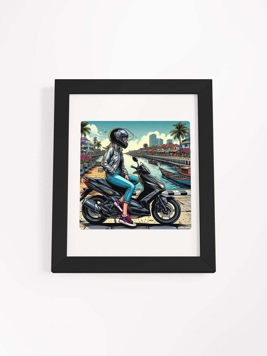 Scooter City Vibes Poster | Biker girl in Makassar city Indonesia by AI product image (26)