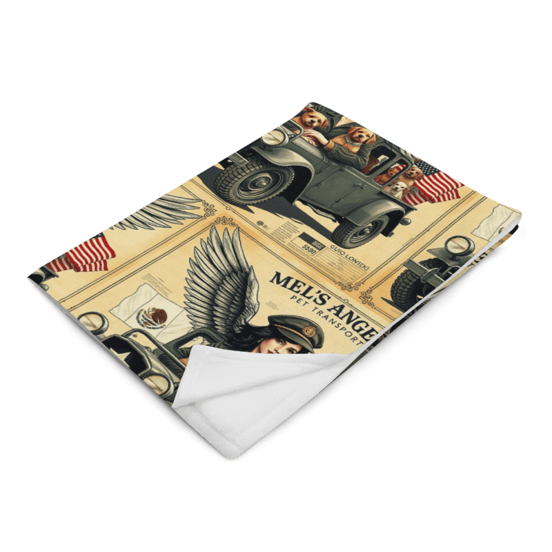 Mel’s Angels Vintage Military Jeep Dog Lover Throw Blanket – Adventure Travel Pet Art, Mexico US Design, Cozy Dog Gift product image (17)