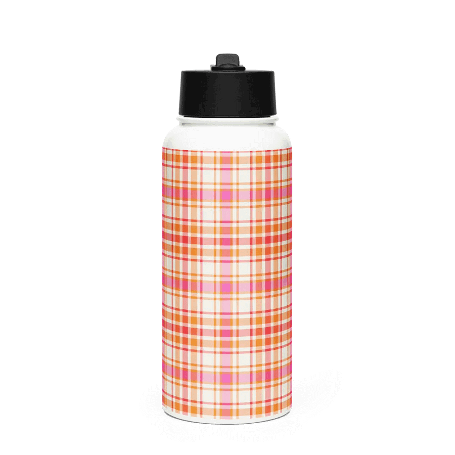 Orange and Hot Pink Plaid Water Bottle product image (4)