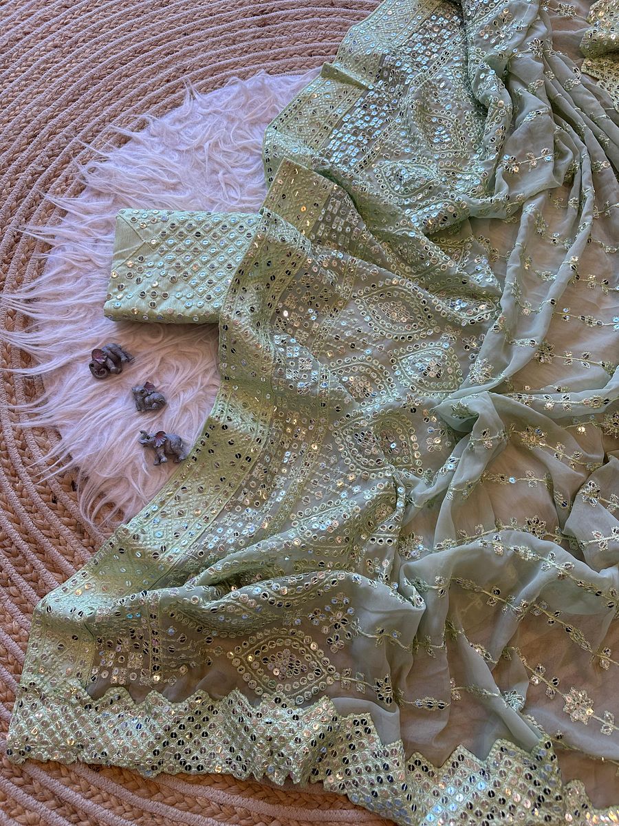 Superb Soft Refined Georget Silk Saree With Lucknowi Thread Chikankari product image (8)