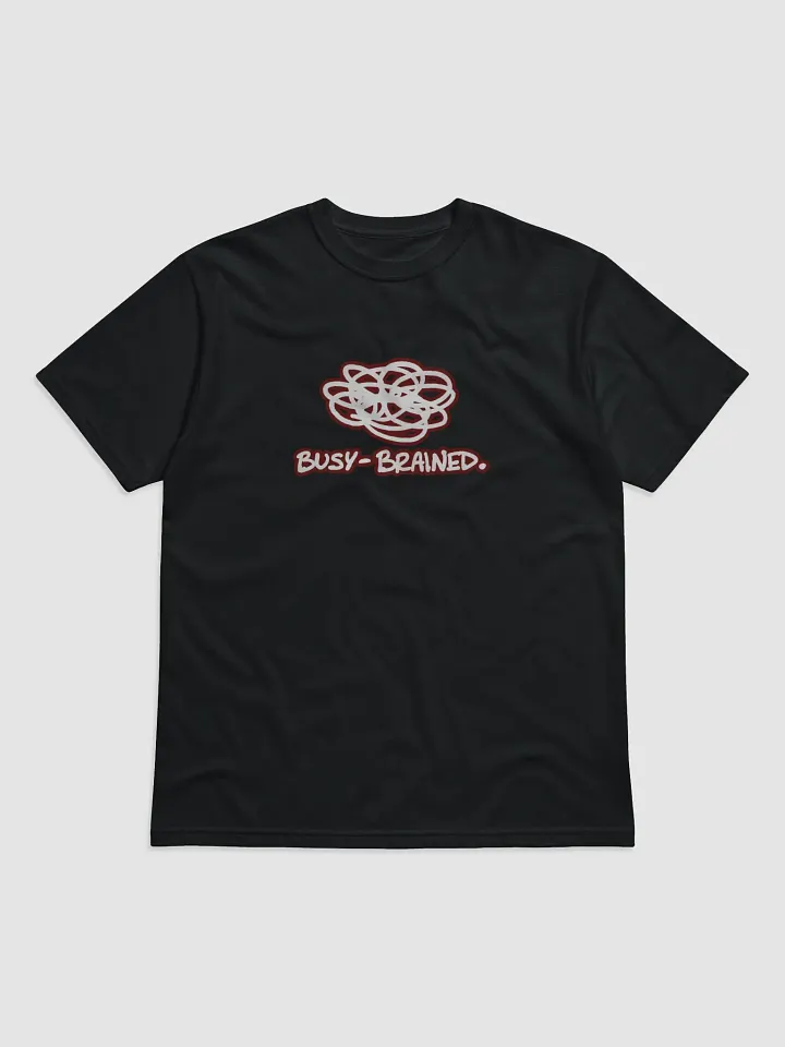 BUSY-BRAINED (lined design, #6D1616) unisex eco tee product image (1)