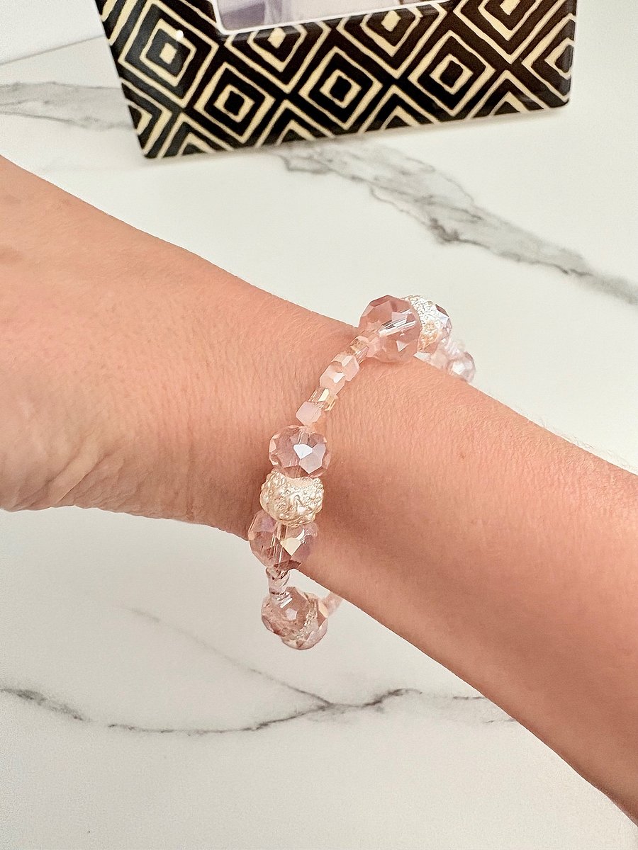 Blush Whisper | Faceted & Iridescent Bead Bracelet | Handmade 7" Coastal Charm | by Monique Faella Designs™ | MFD-00052 product image (5)