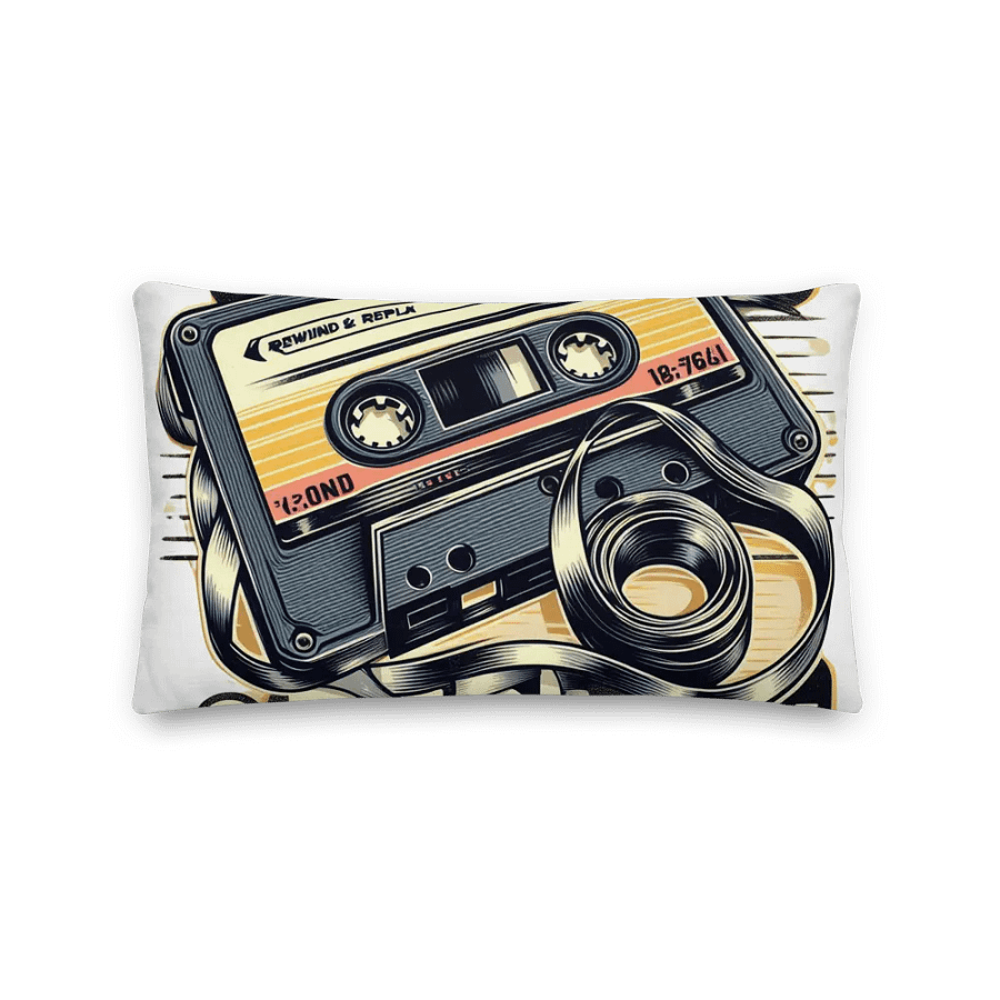 Rewind & Replay Retro Cassette Tape Pillow | AI Design Vintage Rewind Replay product image (2)