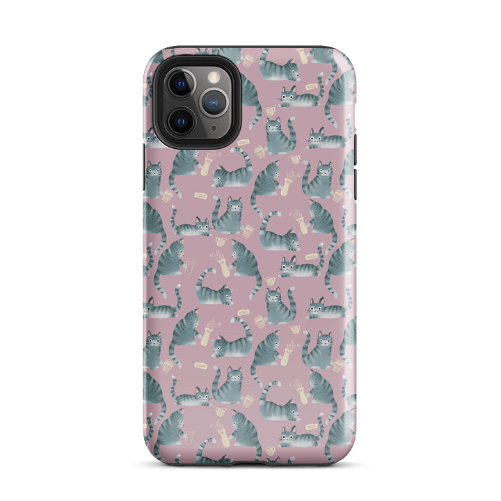 Bad Grey Tabby Cats Knocking Stuff Over Patterned iPhone Case, Pink product image (51)