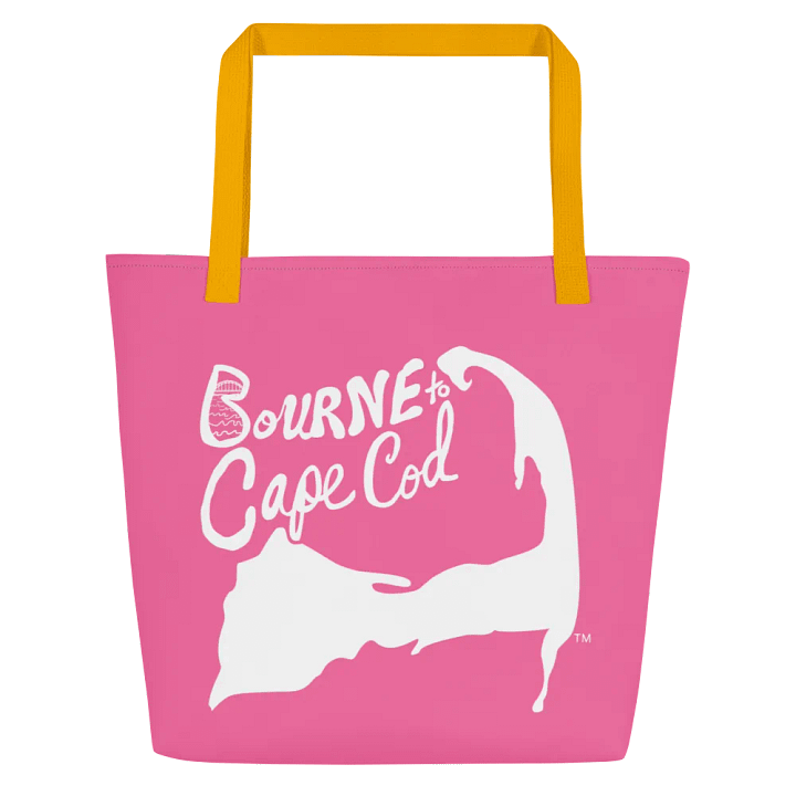 BOURNE to Cape Cod™ | Large Tote Bag with Pocket | Coastal Classic | All-Over Logo Print | White Logo on Brilliant Rose product image (2)