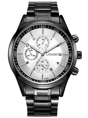 Korean students ultra-thin men's black steel belt sports luminous waterproof explosion three eyes, imitation six needle black watches product image (3)