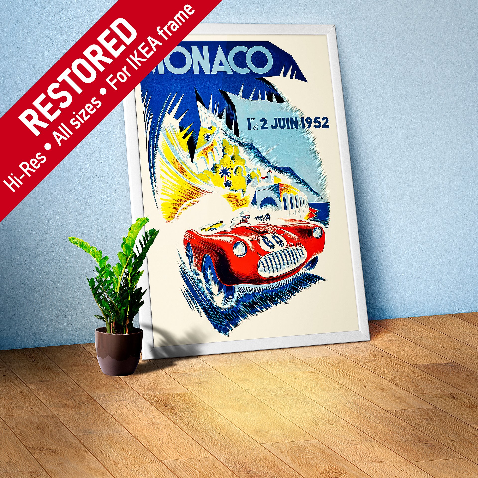 Monaco Vintage F1 Grand Prix, 1952 poster — Vintage Formula 1 poster, Monaco Grand Prix poster, retro travel poster, retro travel art product image (1)