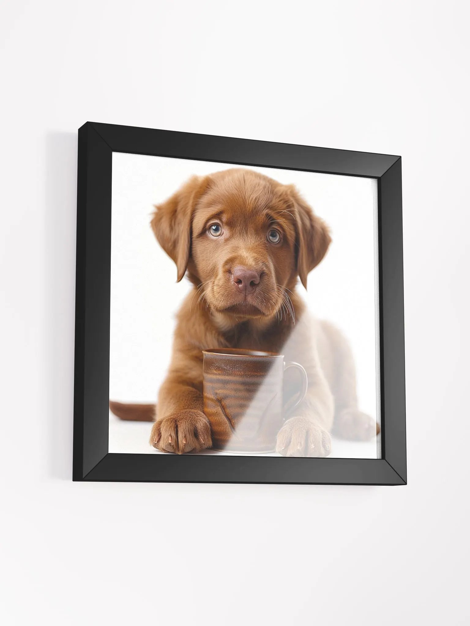 Cute Coffee Lover Brown Labrador Retriever Puppy Framed Wall Art product image (4)