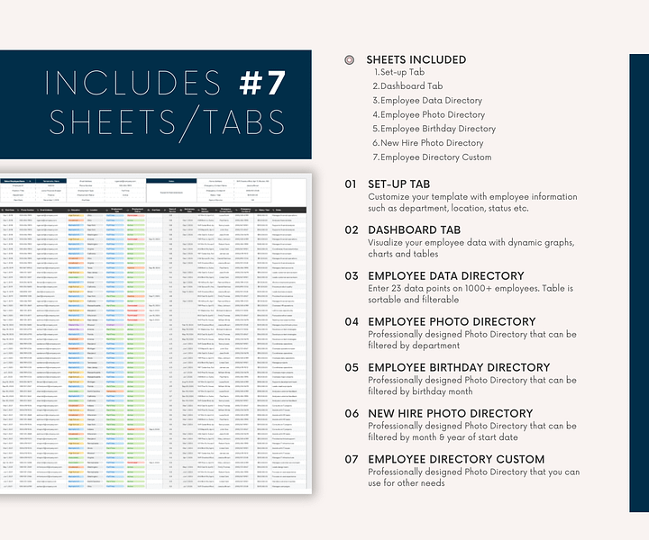 Employee Directory & Dashboard Spreadsheet, Google Sheets Template, Employee Photo Directory, HR Dashboard product image (2)