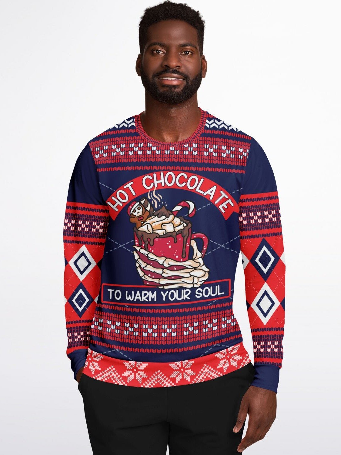 Nordic Hot Chocolate Christmas Sweatshirt | Winter Holiday Sweater | Cozy Marshmallow Gingerbread Design | Holiday Party Outfit product image (3)