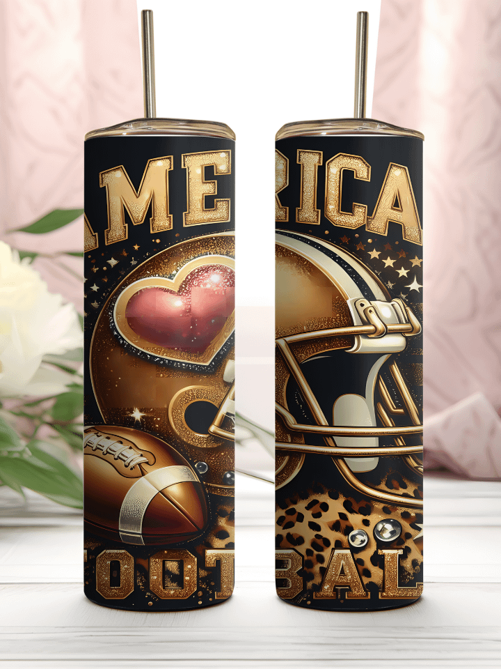 American Football Leopard Print 20oz skinny Glitter sublimation design Stainless Steel Tumbler product image (1)