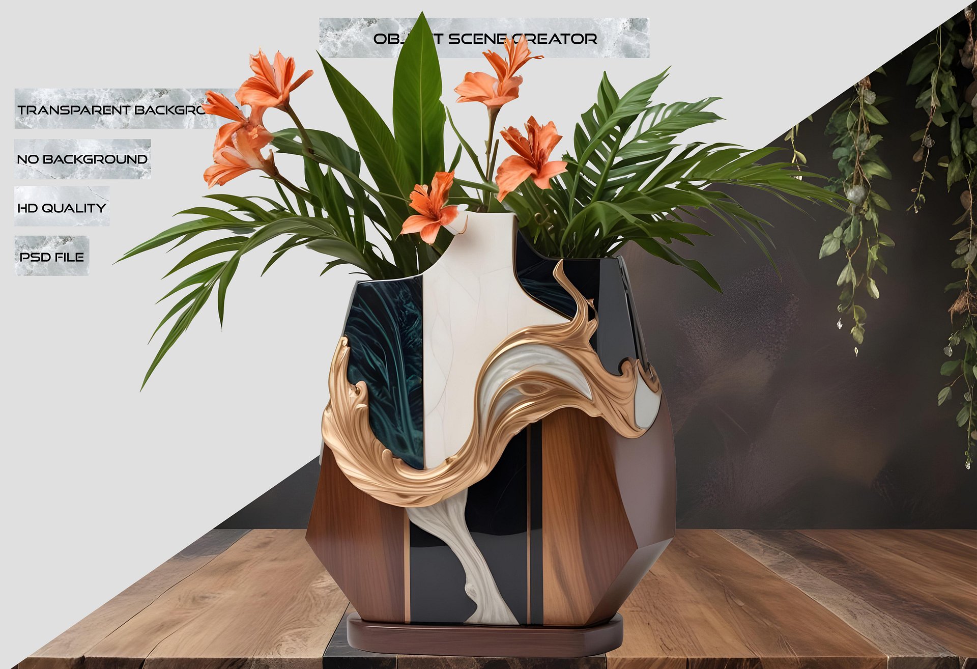 Dream of Eternity – Abstract Flow Tropical Vase PNG product image (2)