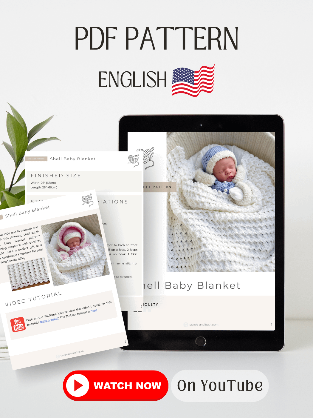 Crochet Pattern: Shell Stitch Baby Blanket (With 3D Bow) product image (2)