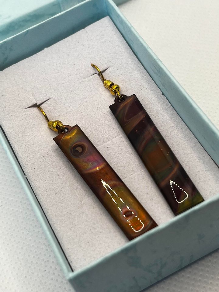 Burnt Copper and Resin Long Rectangle Earrings product image (2)