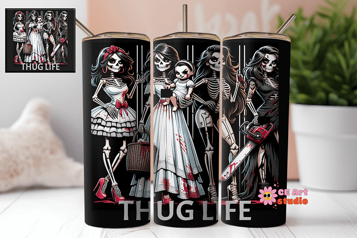 Sassy Skeleton Thug Life Tumbler Wrap PNG product image (1)