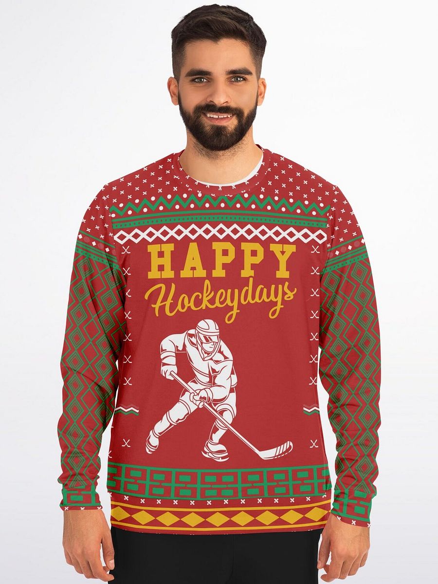 "Happy Hockeydays" Ugly Christmas Sweater | Funny Hockey Holiday Sweatshirt | Hockey Fan Winter Outfit product image (1)
