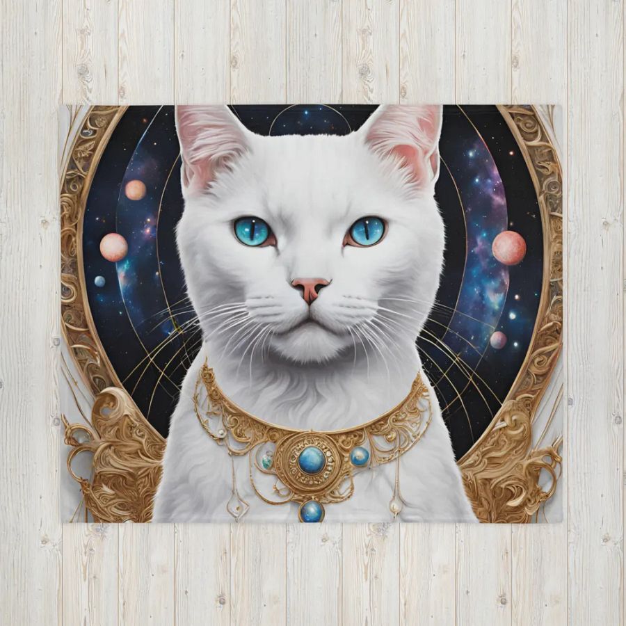 WHITE Cosmic Cat Luxury Throw Blanket product image (5)