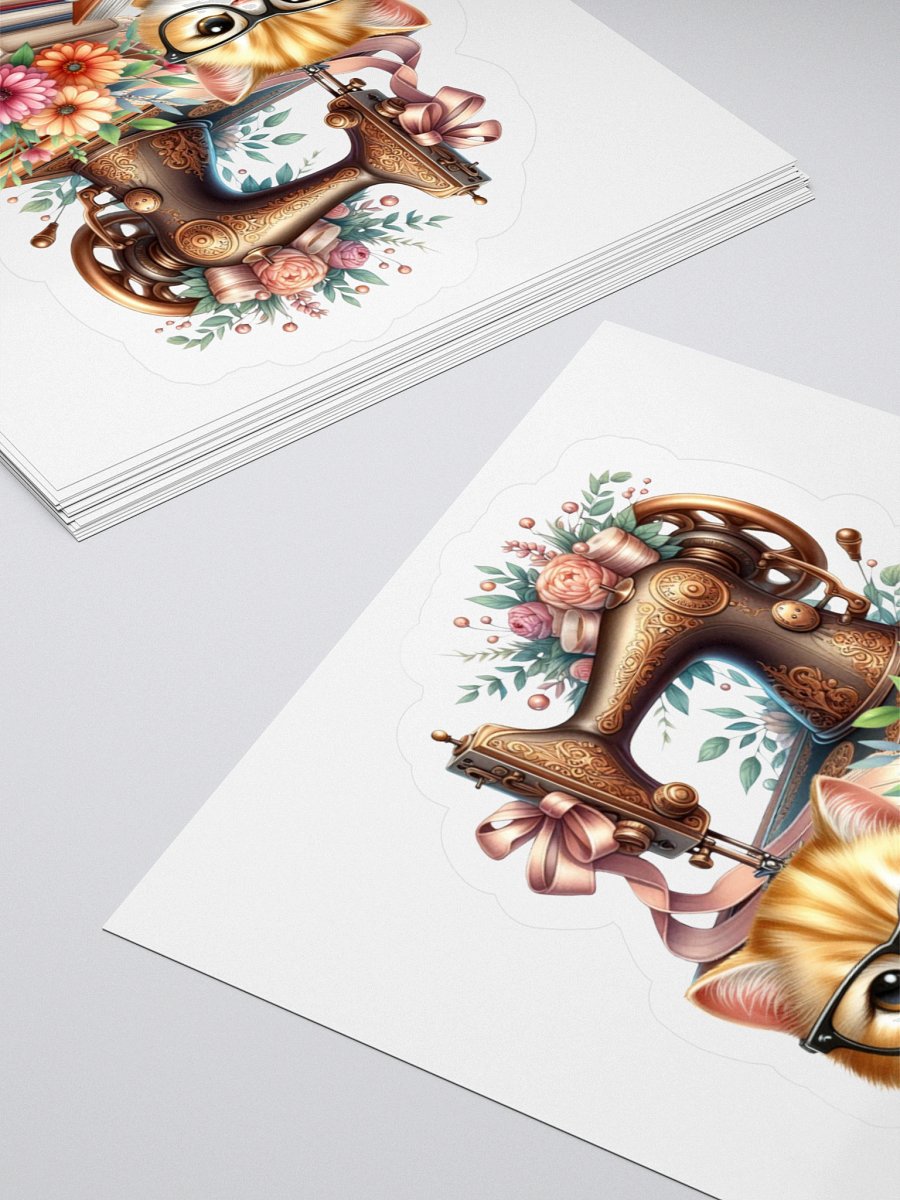 Whimsical Kitten and Sewing Machine Kiss Cut Stickers product image (11)