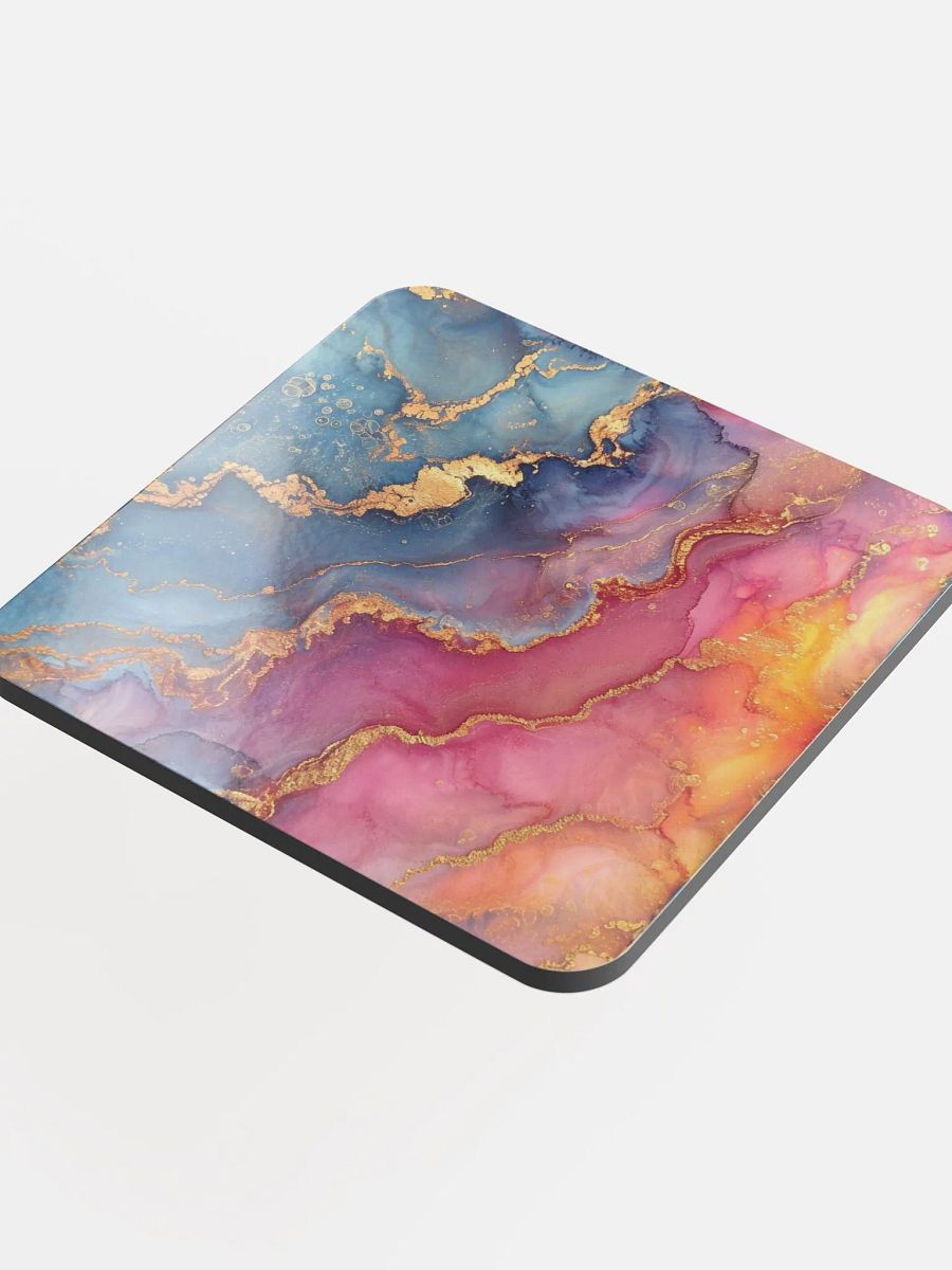 Blue Pink and Gold Alcohol Ink Glossy Cork Coaster by Treasure Pie product image (4)