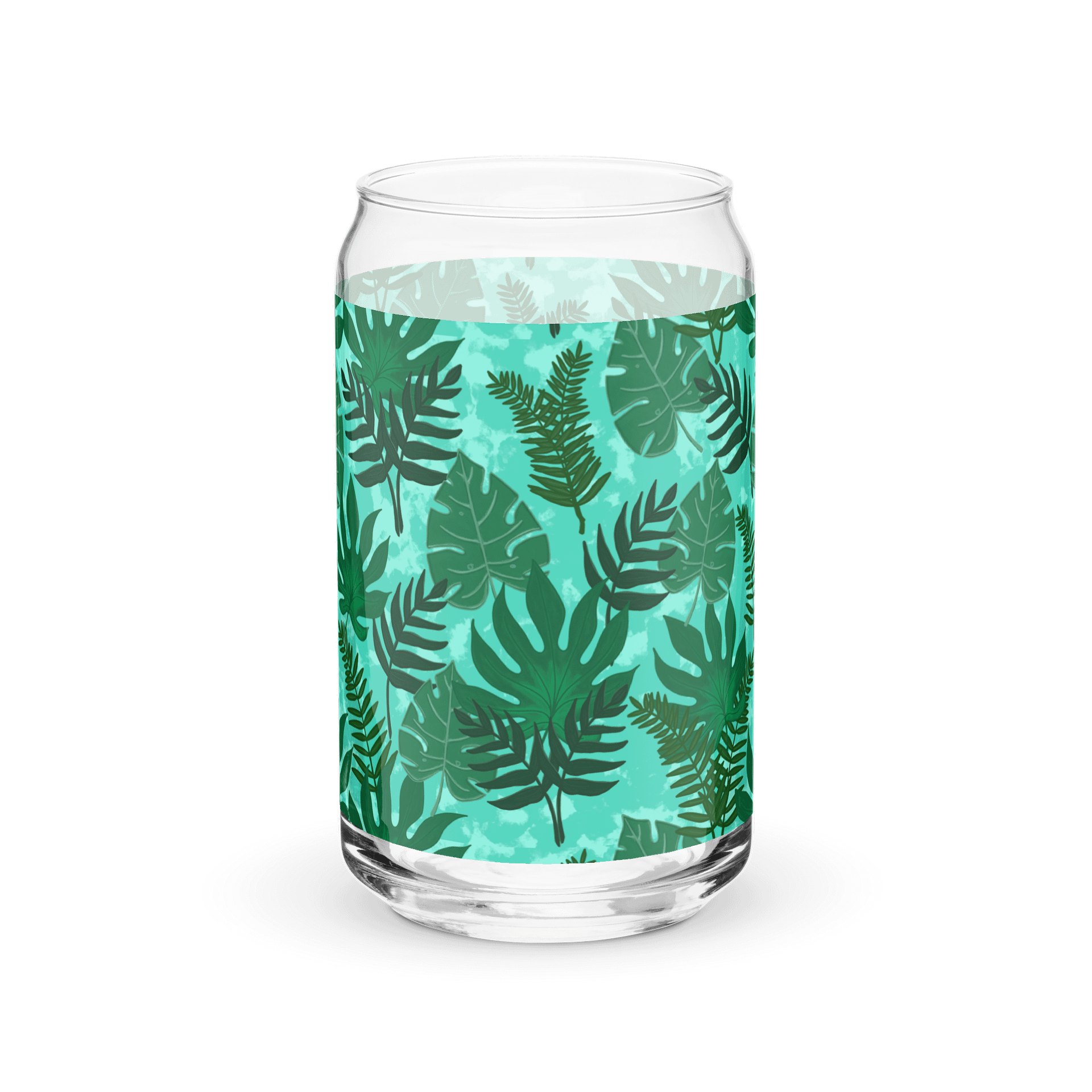 Jungle Leaves- Aqua Background Glass Tumbler product image (2)