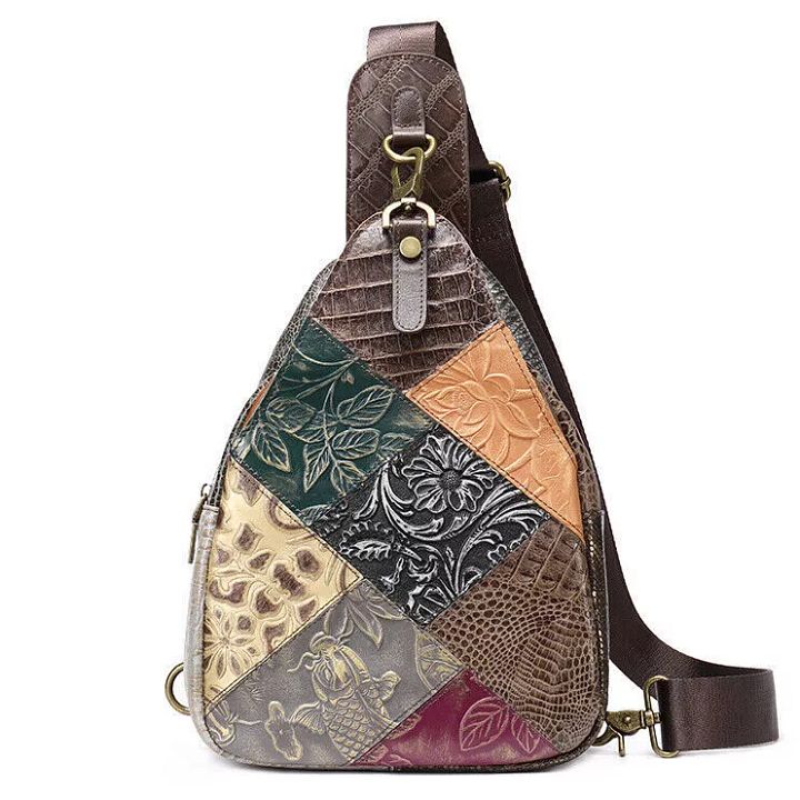 Women Genuine Cow Leather Purse Chest Bag Backpack Shoulder Bag Embossed Travel product image (1)