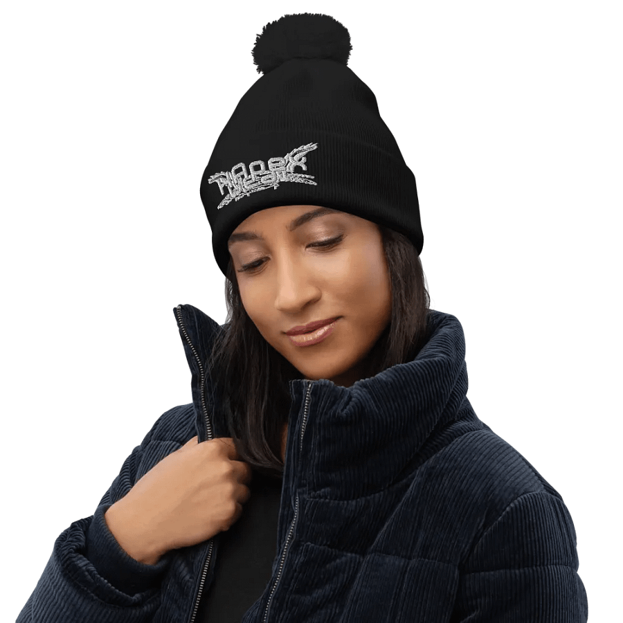 Beechfield Pom-Pom Beanie - Embroidered - White HApex Gear Black product image (3)
