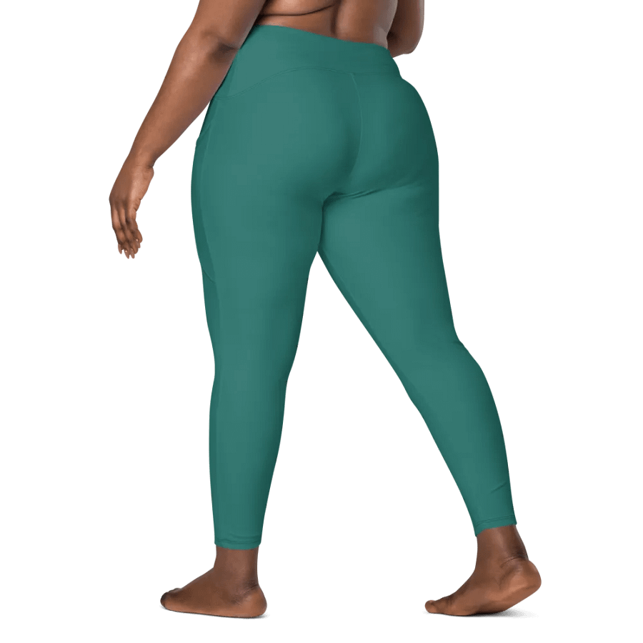 Plain Medium Teal Green True Summer Women's High Waisted Premium Crossover Leggings with Pockets by Treasure Pie product image (9)