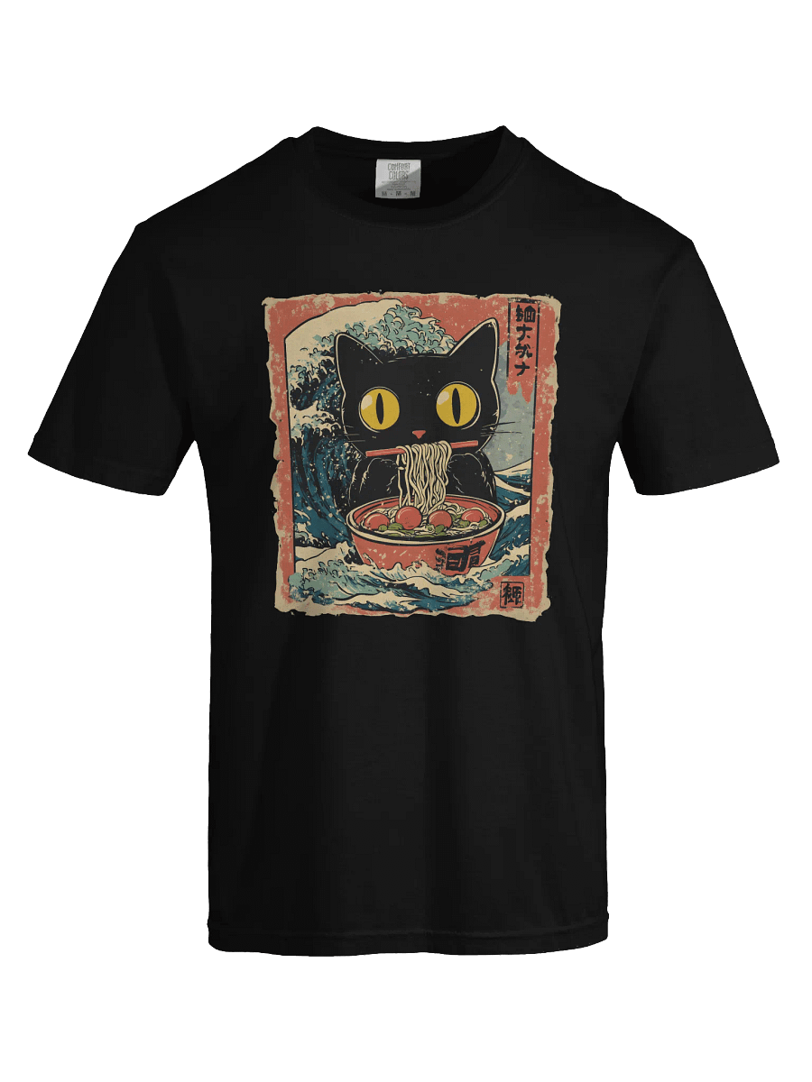 Ramen Eating Black Cat T-Shirt – Relaxed Fit Heavyweight Unisex Cotton T-Shirt product image (10)