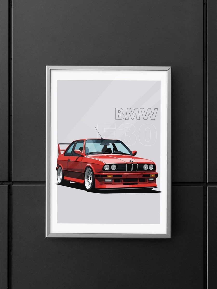 Classic BMW E30 Poster, Vintage Sports Car Illustration, Iconic Red Coupe Print, Retro Automotive Art, German Engineering Enthusiast product image (5)