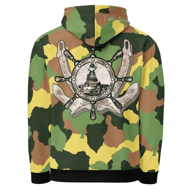 Green Camouflage Twin anchor ship wheel & Tug CE Hoodie product image (1)