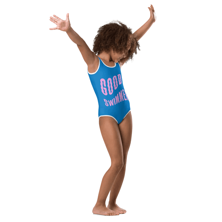 Good Swimmer Pink on Blue Kids Swimsuit product image (1)