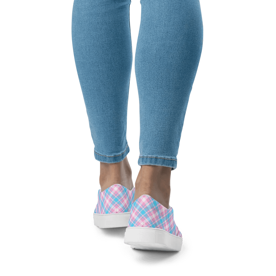 Baby Blue, Pink, and White Plaid Women's Slip-On Shoes product image (9)