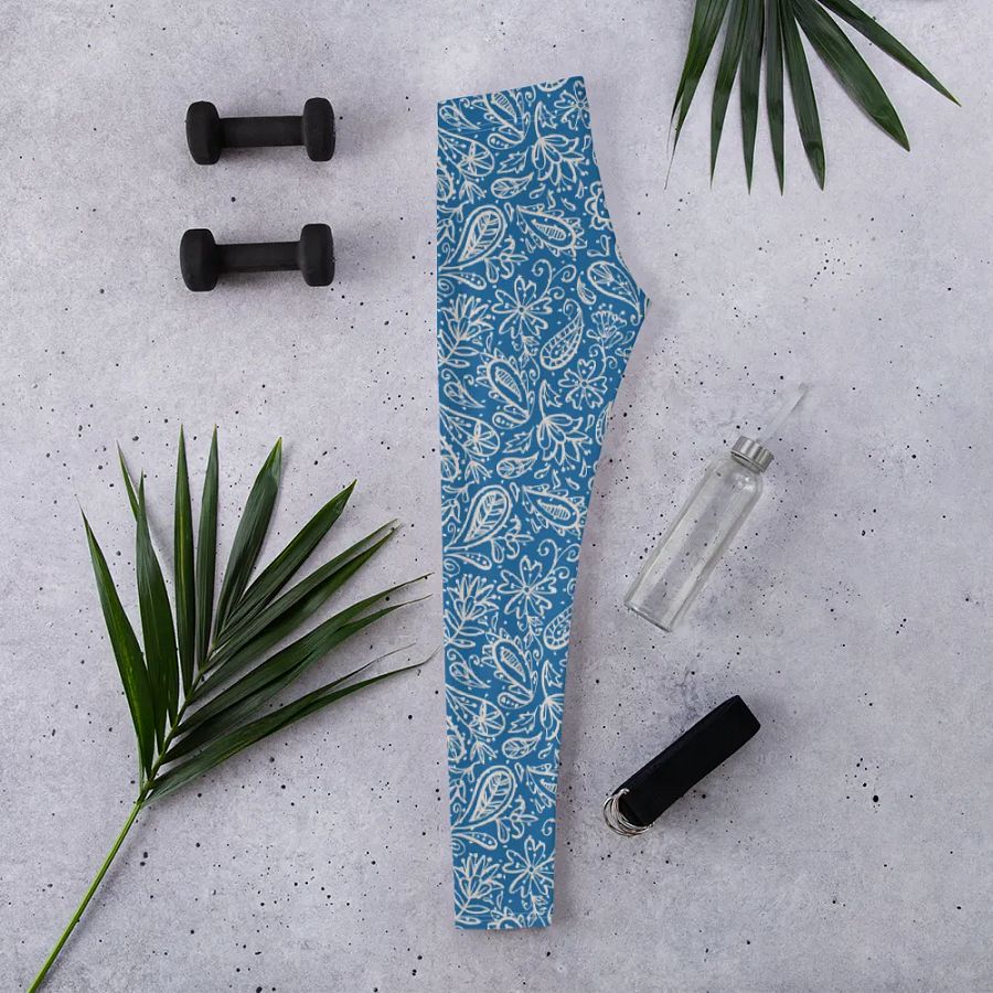 comfortable leggings in soft blue with white paisley  design for those that  like paisley pattern elements product image (5)