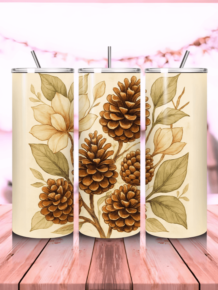 Pretty Fall Pinecones Tumbler Wrap PNG – 20oz Skinny Sublimation Design with Rustic Autumn Forest Elements & Warm Seasonal Colors – Perfect Gift for Fall Lovers – 300 DPI Instant Digital Download product image (1)