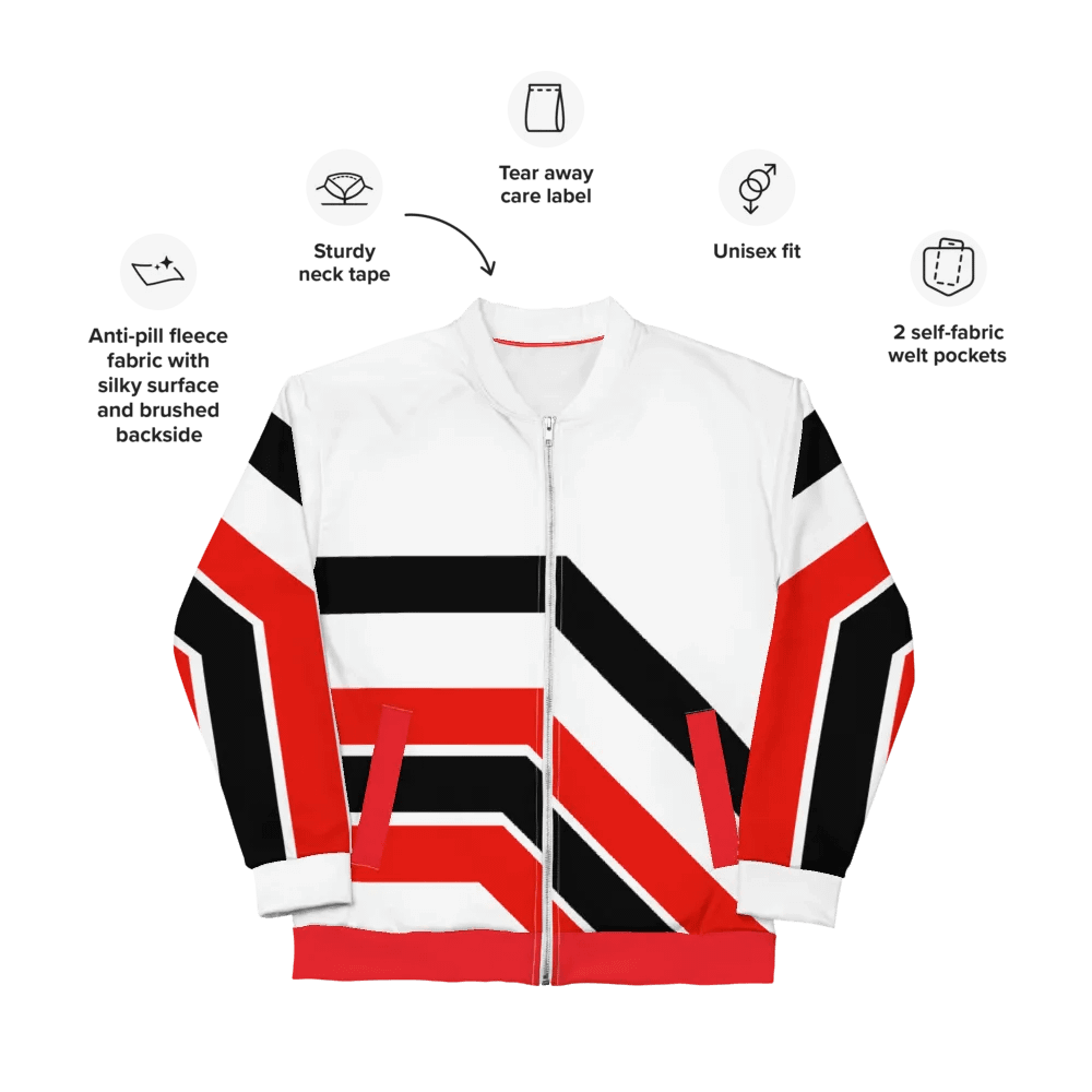 Red/Black/White Bent Lines Unisex Bomber Jacket product image (11)