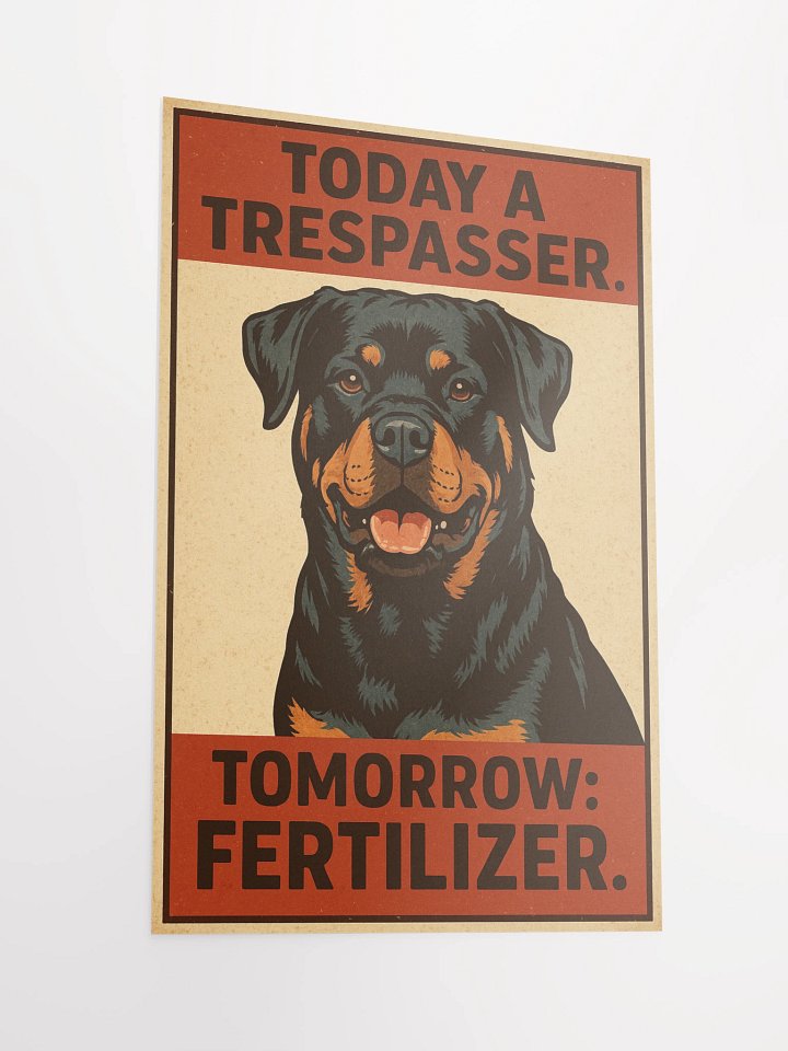 Rottweiler - Today A Trespasser. Tomorrow: Fertilizer. Poster product image (4)