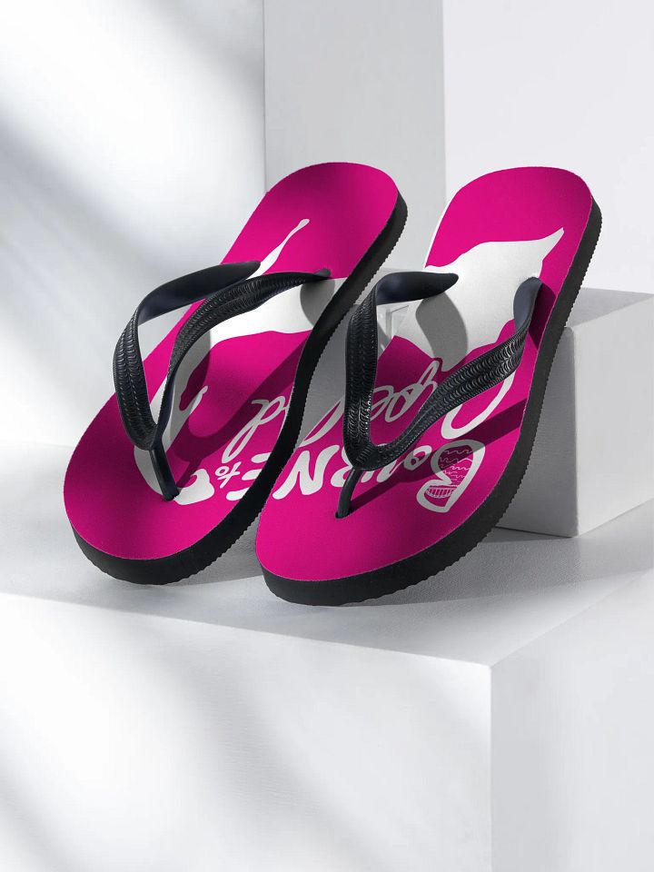BOURNE to Flip Flop™ | Cape Cod Vibes for Your Soles | Logo Spread Sandals | White Logo on Vibrant Pink product image (1)