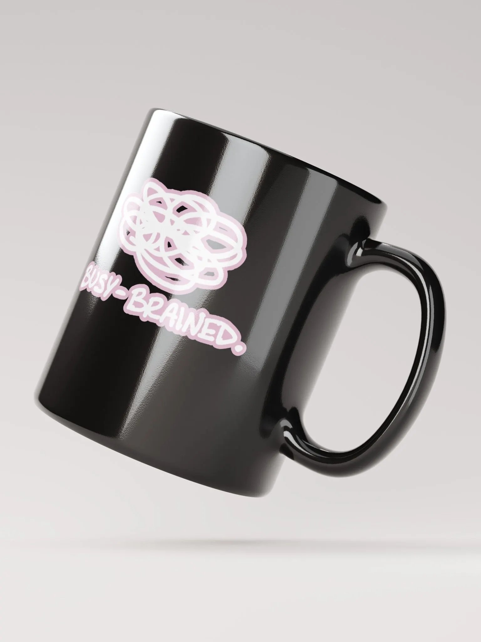*not* mentally linear (lined design, #E1B9CE) glossy black mug product image (9)